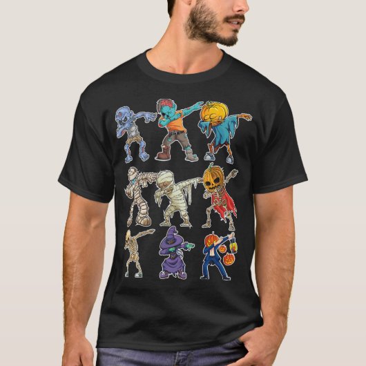 Dabbing Halloween Boys Skeleton Zombie Beängstigen T-Shirt (Vorderseite)