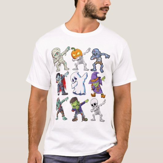Dabbing Halloween Boys Skeleton Zombie Mummy T-Shirt (Vorderseite)