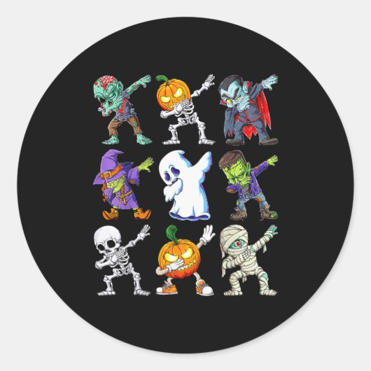 Dabbing Halloween Boys Skeleton Zombie Y Pumpkin M Runder Aufkleber (Vorderseite)