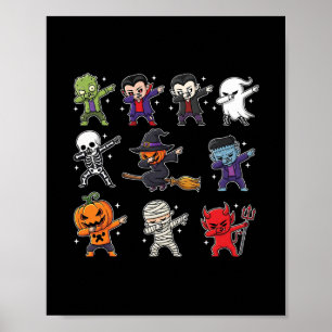 Dabbing Halloween Jungen Skelett Zombie Gruseliger Poster