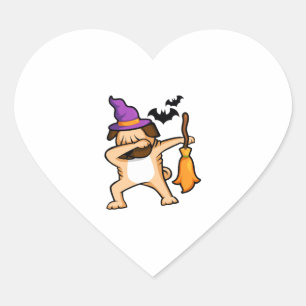 Dabbing Halloween-Mops-Hund Herz-Aufkleber