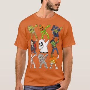 Dabbing Halloween Skeleton Zombie Beängstigend Pum T-Shirt