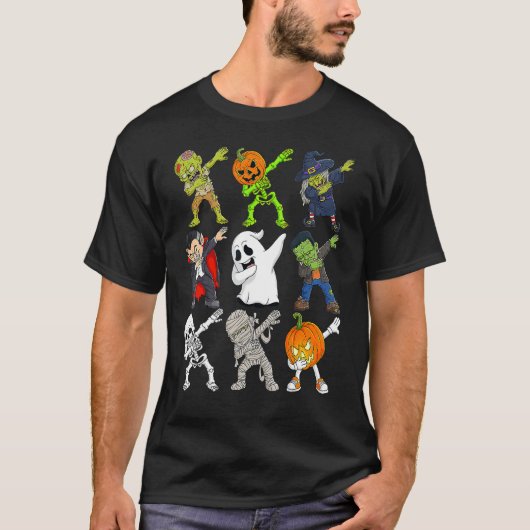 Dabbing Halloween Skeleton Zombie Scary Pumpkin Va T-Shirt (Vorderseite)