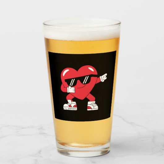 Dabbing Heart Funny Gifts Valentinstag Glas (Vorne (Gefüllt))