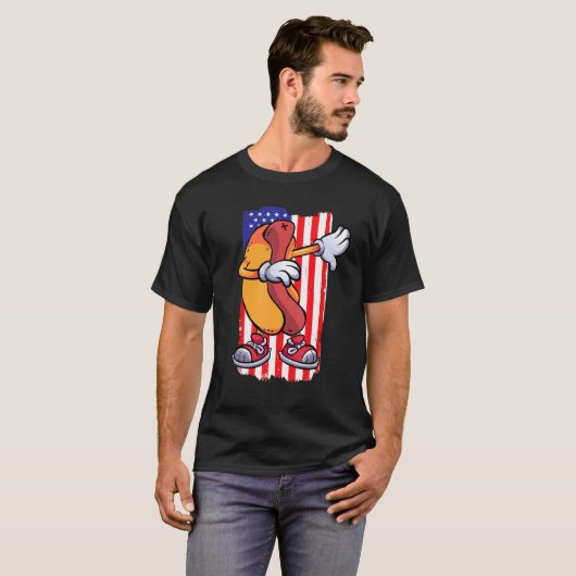 Dabbing Hot Dog Dancing Food Flag 4th July Themed T-Shirt (Vorne ganz)