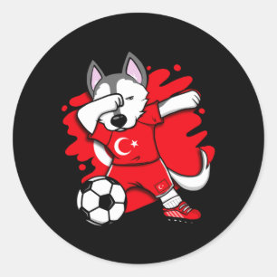 Dabbing Husky Dog Turkey Fußballfans Jersey Runder Aufkleber