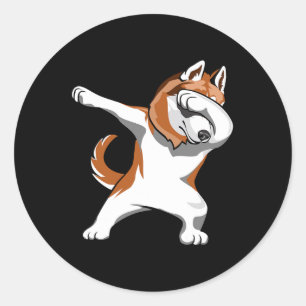 Dabbing Husky Huskieses Hunde Welpen Sonniges Tanz Runder Aufkleber