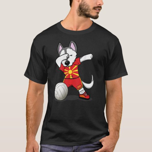 Dabbing Husky Macedonia Volleyball Fans   Macedoni T-Shirt (Vorderseite)
