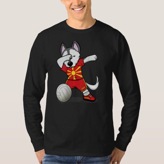 Dabbing Husky Macedonia Volleyball Fans Macedoni T-Shirt (Vorderseite)