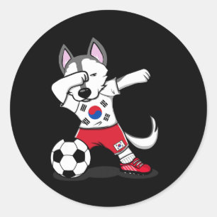 Dabbing Husky Südkorea Fußll Fans Koreanische Socc Runder Aufkleber