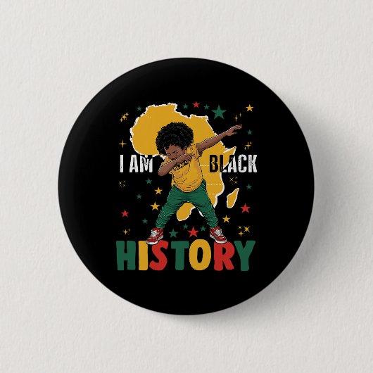 Dabbing I Am Black History Kids Boys Men Black His Button (Vorderseite)