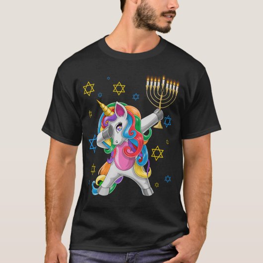 Dabbing Jewnicorn Jüdisches Unicorn Hanukkah T-Shirt (Vorderseite)