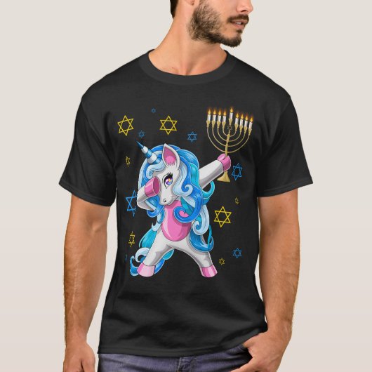 Dabbing Jewnicorn Jüdisches Unicorn Hanukkah T-Shirt (Vorderseite)