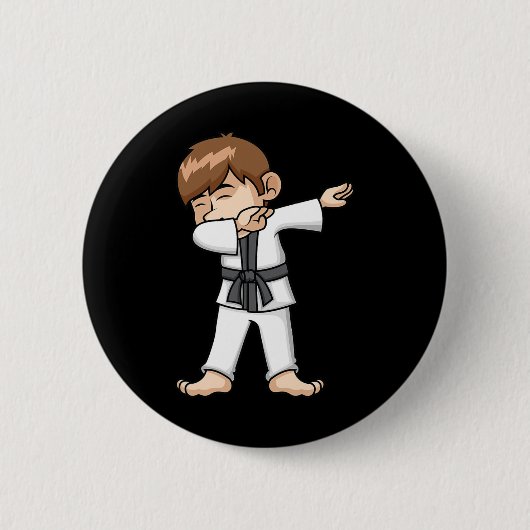 Dabbing Karate Boy Funny Martial Arts Cartoon Desi Button (Vorderseite)