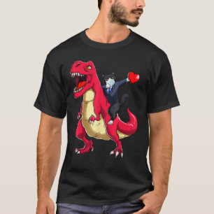 Dabbing-Katze reitet auf Dinosaurier Valentinstag T-Shirt