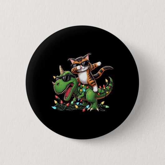 Dabbing Kitten Maine Coon auf Weihnachtsbeleuchtun Button (Vorderseite)