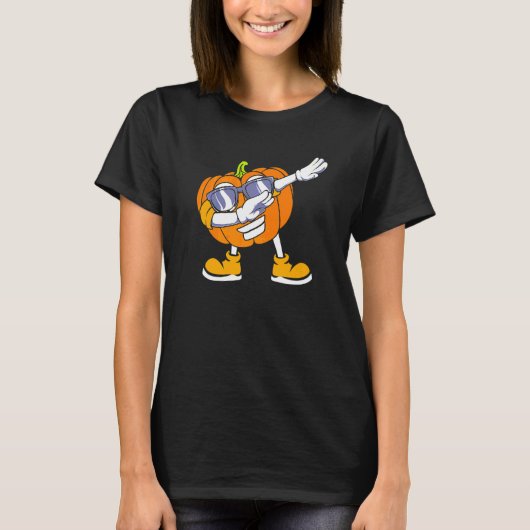 Dabbing Kürbiskopf Halloween T-Shirt (Vorderseite)