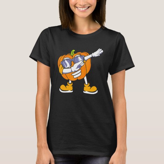 Dabbing Kürbiskopf Halloween T-Shirt (Vorderseite)