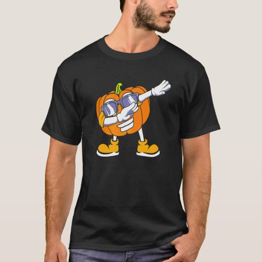 Dabbing Kürbiskopf Halloween T-Shirt (Vorderseite)