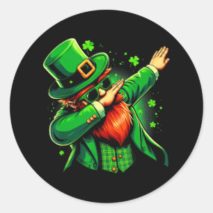 Dabbing Leprechaun Boys Girls Kinder St Paddys Day Runder Aufkleber