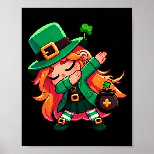 Dabbing Leprechaun Girl Funny Kids Poster (Vorne)