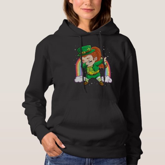 Dabbing Leprechaun Girl Green Lucky Shamrock St Pa Hoodie (Vorderseite)
