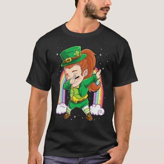 Dabbing Leprechaun Girl Green Lucky Shamrock St Pa T-Shirt (Vorderseite)