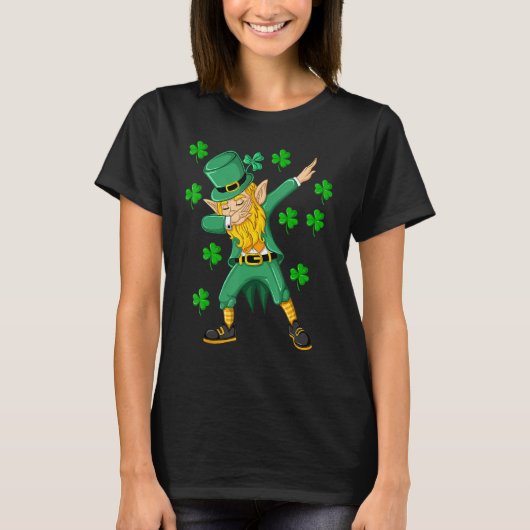 Dabbing Leprechaun Green Lucky Shamrock St Patrick T-Shirt (Vorderseite)