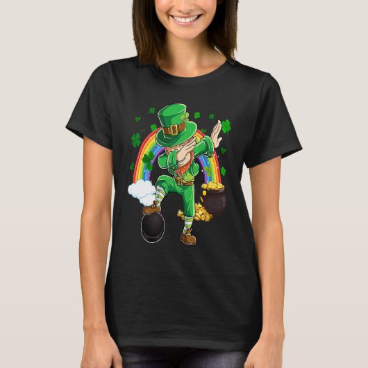 Dabbing Leprechaun & Hockey Puck St Patricks Day M T-Shirt (Vorderseite)