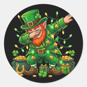 Dabbing Leprechaun Lustige Geschenke Männer Kinder Runder Aufkleber