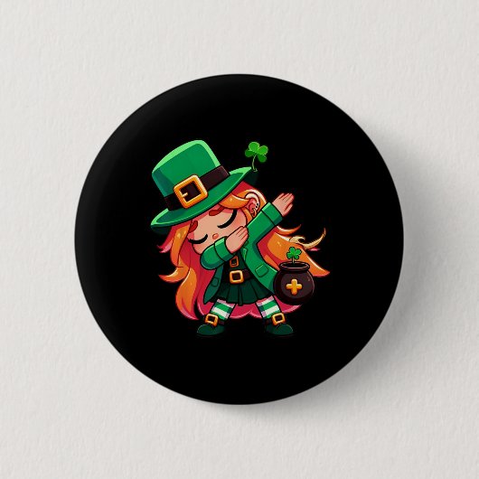 Dabbing Leprechaun Mädchen Lustige Kinder Mädchen Button (Vorderseite)