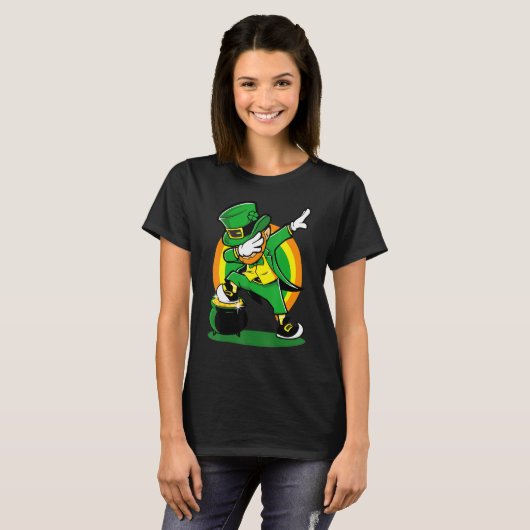 Dabbing Leprechaun Shenanigan Lucky Shamrock St Pa T-Shirt (Vorne ganz)