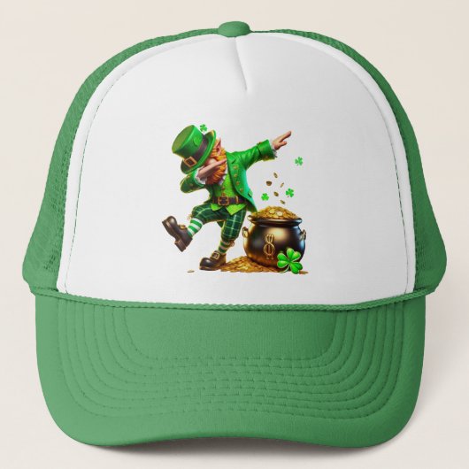 Dabbing Leprechaun St. Paddy's Day Pot of Gold Truckerkappe (Vorderseite)