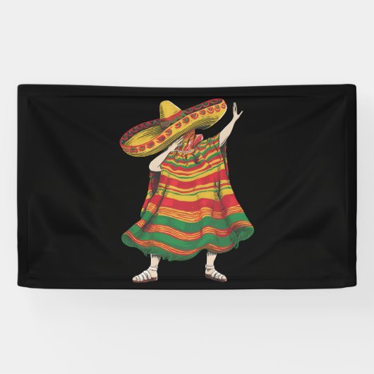 Dabbing Mexican Poncho Cinco De Mayo Fiesta Party Banner (Horizontal)