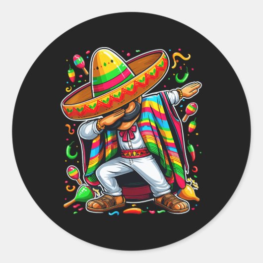Dabbing Mexican Poncho Cinco De Mayo Runder Aufkleber (Vorderseite)
