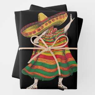 Dabbing Mexikanischer Poncho Cinco De Mayo Fiesta- Geschenkpapier Set
