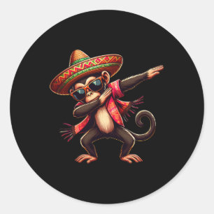 Dabbing Monkey Sombrero Poncho Runder Aufkleber