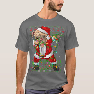 Dabbing Mops Dog Xmas Lights Funny Ugly Mops Santa T-Shirt
