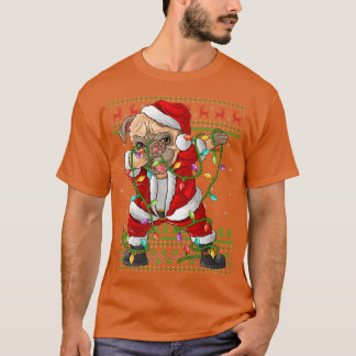 Dabbing Mops Dog Xmas Lights Funny Ugly Mops Santa T-Shirt