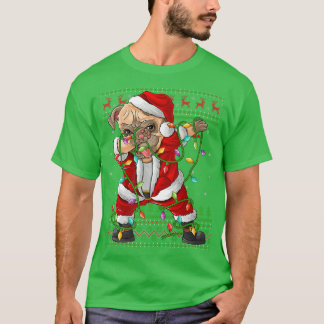 Dabbing Mops Dog Xmas Lights Funny Ugly Mops Santa T-Shirt
