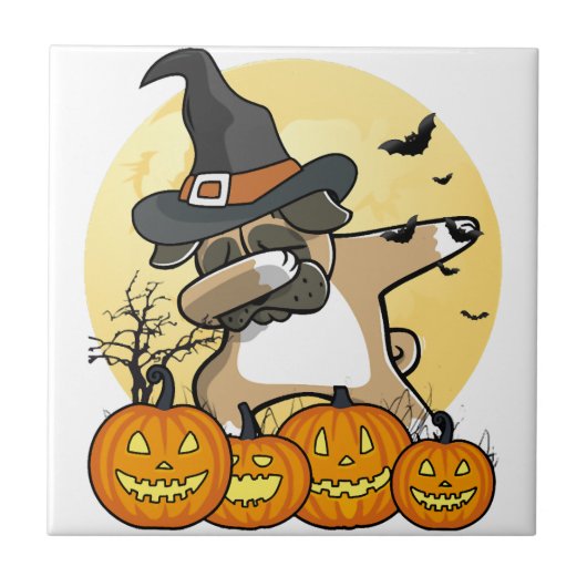 Dabbing Mops-Hund Halloween Fliese (Vorderseite)