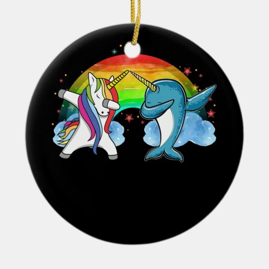 Dabbing Narwhal Unicorn Dab Dance Keramik Ornament (Vorne)