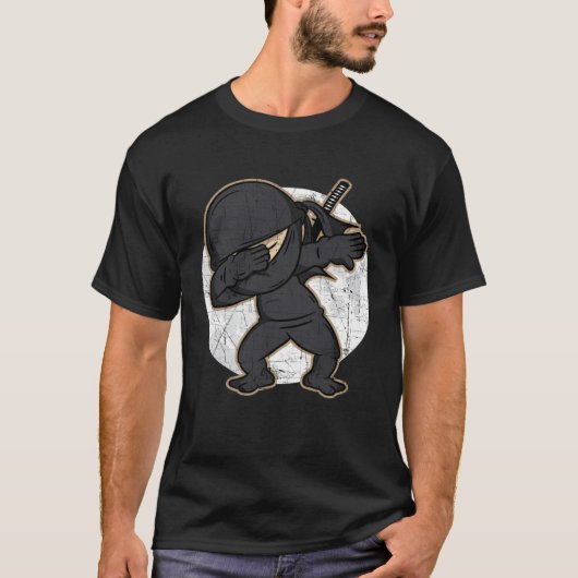 Dabbing Ninja Distressed Ninja Kostüm T-Shirt (Vorderseite)