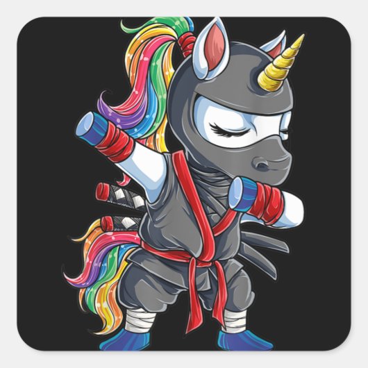 Dabbing Ninja Unicorn Quadratischer Aufkleber (Vorderseite)