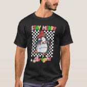 Dabbing Penguin Bleibe Merry and Bright Groovy Chr T-Shirt (Vorderseite)