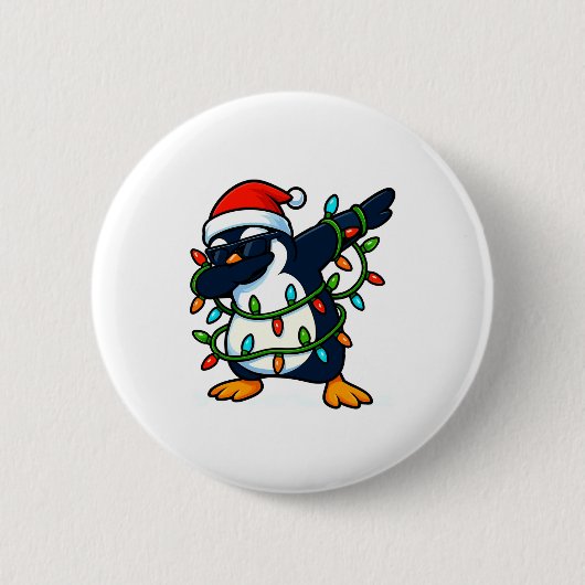 Dabbing Penguin Christmas Girls Xmas Lights Boys C Button (Vorderseite)