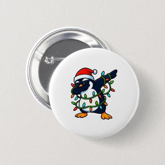 Dabbing Penguin Christmas Girls Xmas Lights Boys C Button (Vorne & Hinten)