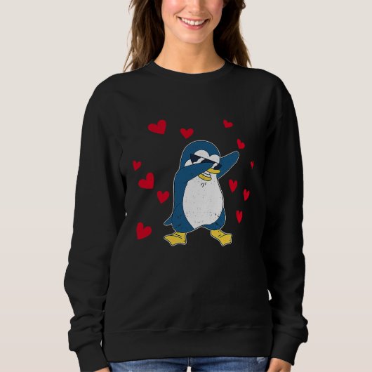 Dabbing Penguin Heart Valentine's Day Zoo Animal B Sweatshirt (Vorderseite)