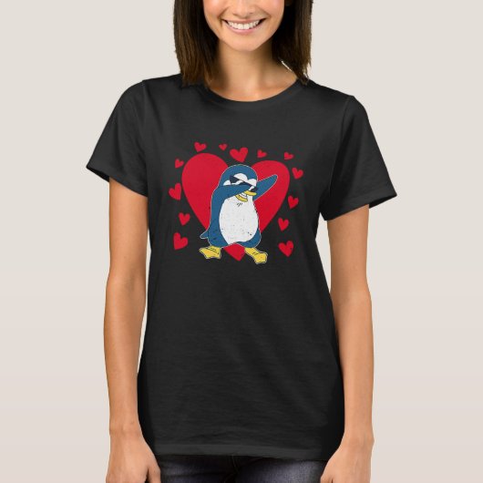 Dabbing Penguin Heart Valentine's Day Zoo Animal B T-Shirt (Vorderseite)