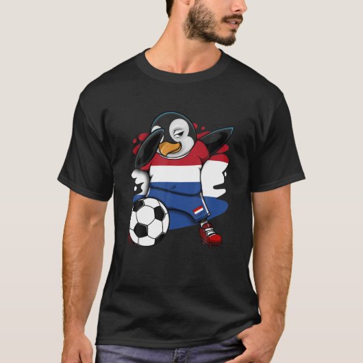 Dabbing Penguin Netherlands Soccer Fan Jersey Foot T-Shirt (Vorderseite)